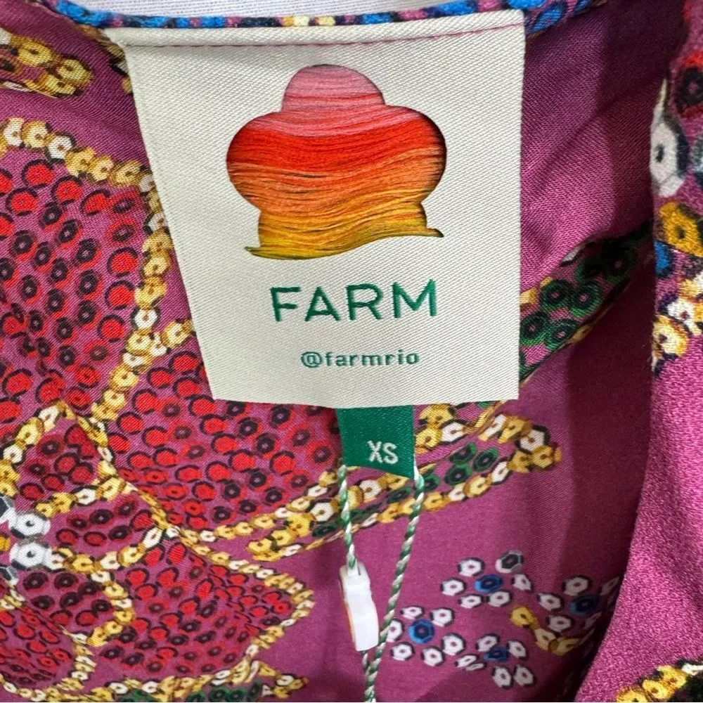 NEW Farm Rio Multicolor Floral Sequin V-Neck Long Puff Sleeve Wrap Blouse XS